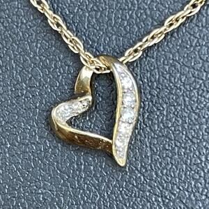 Vintage Gold Tone Heart With CZ Necklace Signed “Just for You" 16” Length Dainty